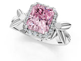 White gold Fancy Pink Radiant  Halo Diamond Floral Band with Four-Prong Setting_56
