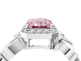 White gold Fancy Pink Radiant  Halo Diamond Floral Band with Four-Prong Setting_58