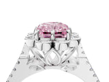 White gold Fancy Pink Radiant  Halo Diamond Floral Split Shank Engagement Ring 4