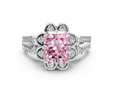 White gold Fancy Pink Radiant  Halo Diamond Floral Split Shank Engagement Ring