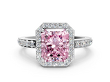 White gold Fancy Pink Radiant  Halo Diamond Pavé Band Ring with Prong Setting_20