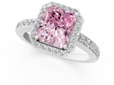 White gold Fancy Pink Radiant  Halo Diamond Pavé Band Ring with Prong Setting_21