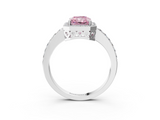 White gold Fancy Pink Radiant  Halo Diamond Pavé Band Ring with Prong Setting_23