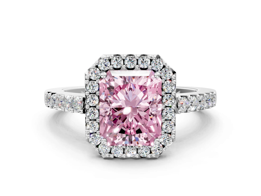 White gold Fancy Pink Radiant  Halo Diamond Pavé Solitaire Ring_45
