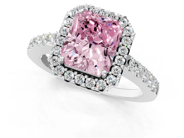 White gold Fancy Pink Radiant  Halo Diamond Pavé Solitaire Ring