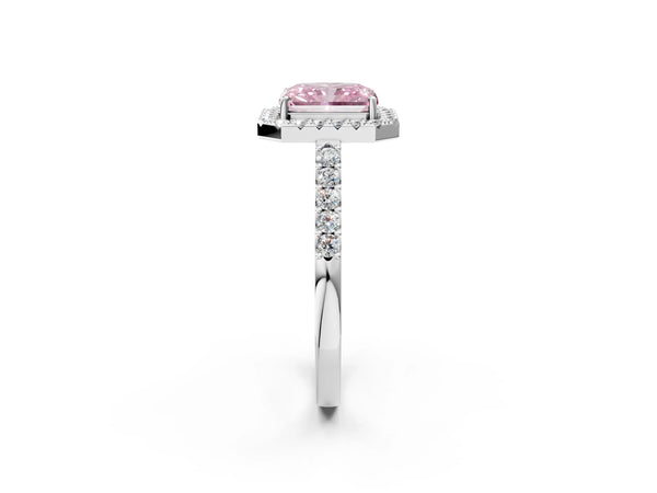 White gold Fancy Pink Radiant  Halo Diamond Pavé Solitaire Ring