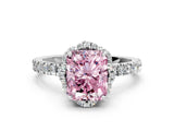White gold Fancy Pink Radiant  Halo Diamond Pave Band Ring with Four-Prong Setting_15