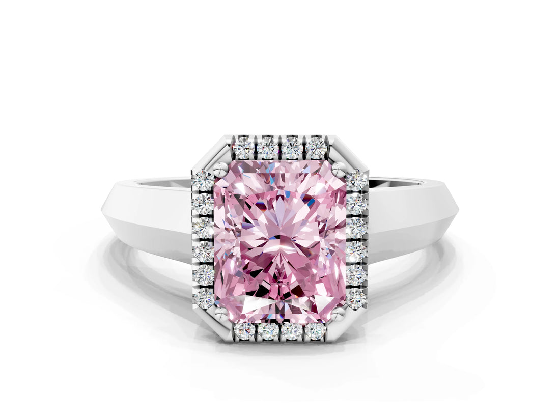 White gold Fancy Pink Radiant  Halo Diamond Ring with Cathedral Band and Four-Prong Setting_49