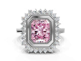 White gold Fancy Pink Radiant  Halo Diamond Ring with Milgrain Edge and Round Prong Setting_38