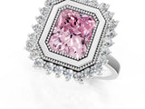 White gold Fancy Pink Radiant  Halo Diamond Ring with Milgrain Edge and Round Prong Setting_39