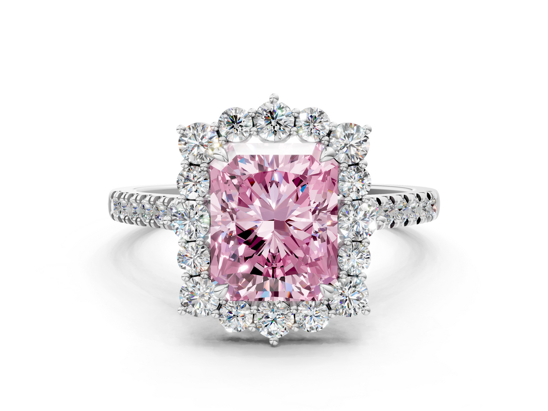 White gold Fancy Pink Radiant  Halo Diamond Ring with Pavé Band and Prong Setting_37
