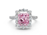 White gold Fancy Pink Radiant  Halo Diamond Ring with Pavé Band and Prong Setting_37