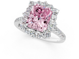 White gold Fancy Pink Radiant  Halo Diamond Ring with Pavé Band and Prong Setting_38