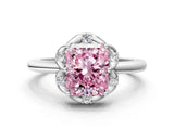 White gold Fancy Pink Radiant  Halo Diamond Ring with Round Cluster Setting, Solitaire Band, and Four-Prong Setting_49