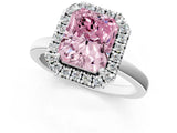 White gold Fancy Pink Radiant  Halo Diamond Solitaire with Pavé Band and Four-Prong Setting_104
