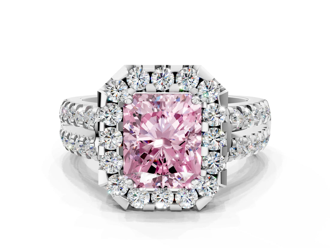 White gold Fancy Pink Radiant  Halo Diamond Split Shank Engagement Ring with Prong Setting_51
