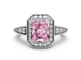 White gold Fancy Pink Radiant  Halo Diamond Split Shank Ring with Milgrain Detail_66