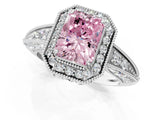 White gold Fancy Pink Radiant  Halo Diamond Split Shank Ring with Milgrain Detail_67