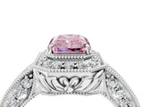 White gold Fancy Pink Radiant  Halo Diamond Split Shank Ring with Milgrain Detail_68