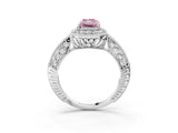 White gold Fancy Pink Radiant  Halo Diamond Split Shank Ring with Milgrain Detail_69