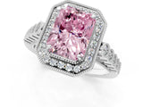 White gold Fancy Pink Radiant  Halo Milgrain Solitaire with Bezel Set Side Stones and Pave Band_33