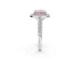 White gold Fancy Pink Radiant  Halo Milgrain Solitaire with Bezel Set Side Stones and Pave Band_34