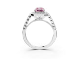 White gold Fancy Pink Radiant  Halo Milgrain Solitaire with Bezel Set Side Stones and Pave Band_35