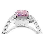 White gold Fancy Pink Radiant  Halo Milgrain Solitaire with Bezel Set Side Stones and Pave Band_36