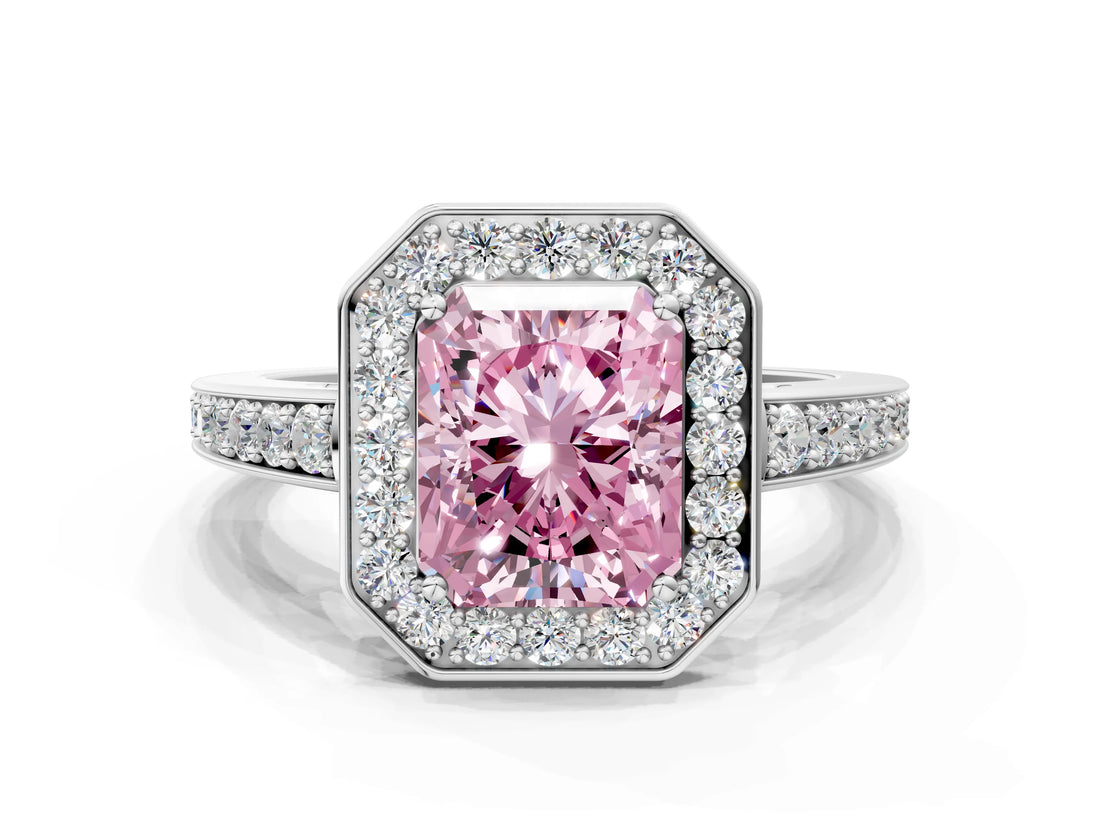 White gold Fancy Pink Radiant  Halo Pavé Diamond Engagement Ring with Bezel Setting_49