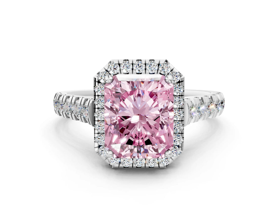 White gold Fancy Pink Radiant  Halo Pavé Diamond Engagement Ring with Four-Prong Setting_26