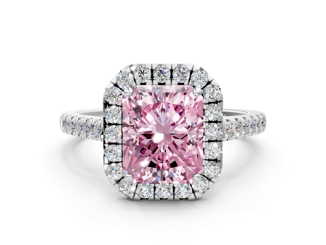 White gold Fancy Pink Radiant  Halo Pavé Diamond Engagement Ring with Four-Prong Setting_3