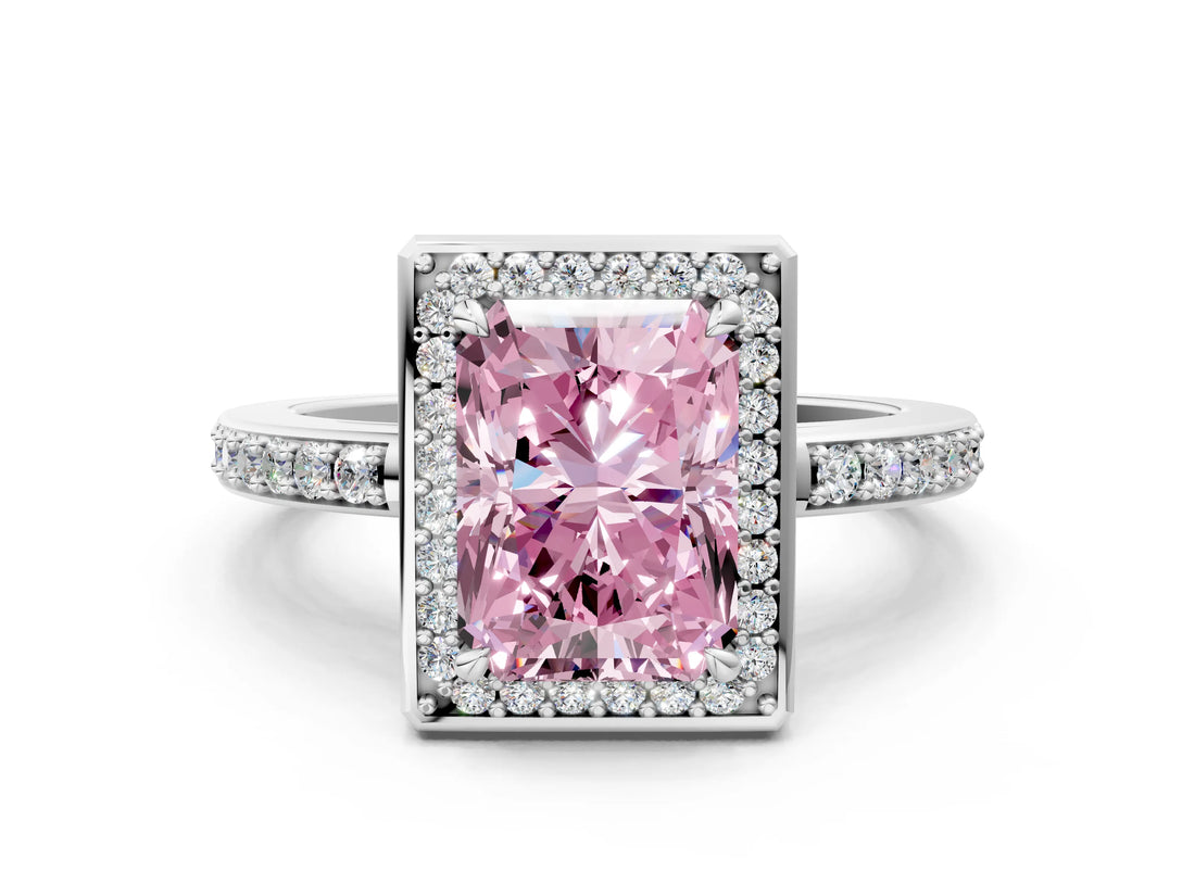 White gold Fancy Pink Radiant  Halo Pave Band Solitaire Ring with Prong Setting_65