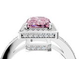 White gold Fancy Pink Radiant  Halo Pave Band Solitaire Ring with Prong Setting_70