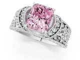 White gold Fancy Pink Radiant  Halo Pave Diamond Engagement Ring with Milgrain Detailing_49