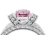 White gold Fancy Pink Radiant  Halo Pave Diamond Engagement Ring with Milgrain Detailing_52