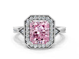 White gold Fancy Pink Radiant  Halo Round Diamond Milgrain Pave Engagement Ring_3