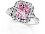 White gold Fancy Pink Radiant  Halo Round Diamond Milgrain Pave Engagement Ring_4