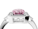 White gold Fancy Pink Radiant  Halo Round Diamond Milgrain Pave Engagement Ring_7