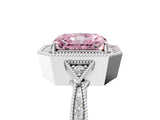White gold Fancy Pink Radiant  Halo Round Diamond Milgrain Pave Engagement Ring_8