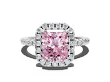 White gold Fancy Pink Radiant  Halo Round Diamond Pavé Band Four-Prong Ring_20
