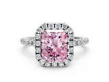 White gold Fancy Pink Radiant  Halo Round Diamond Pavé Band Four-Prong Ring_28