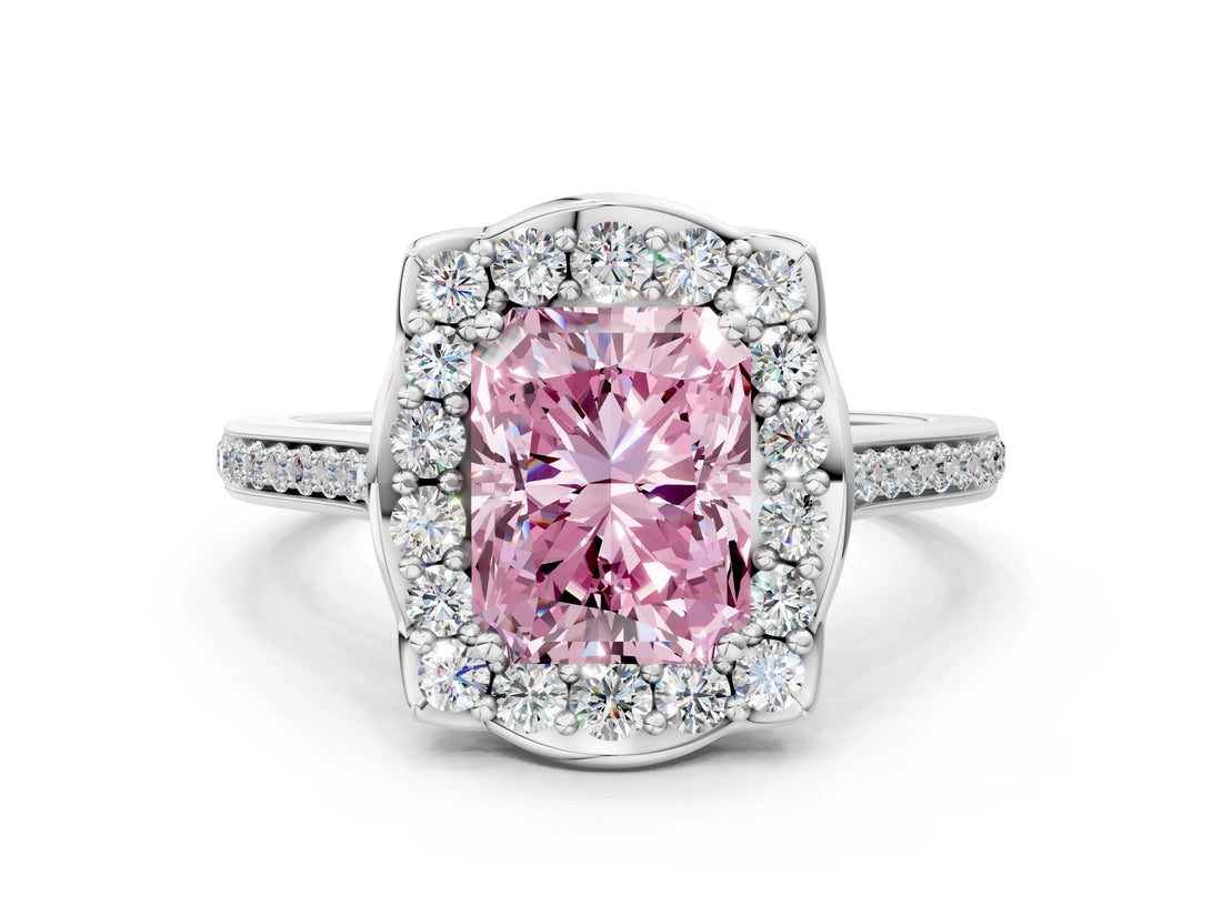 White gold Fancy Pink Radiant  Halo Round Diamond Pave Band with Four-Prong Setting_53