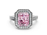 White gold Fancy Pink Radiant  Halo Solitaire Diamond Ring with Pave Band and Bezel Setting_49
