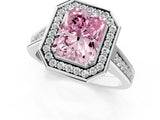White gold Fancy Pink Radiant  Halo Solitaire Diamond Ring with Pave Band and Bezel Setting_50