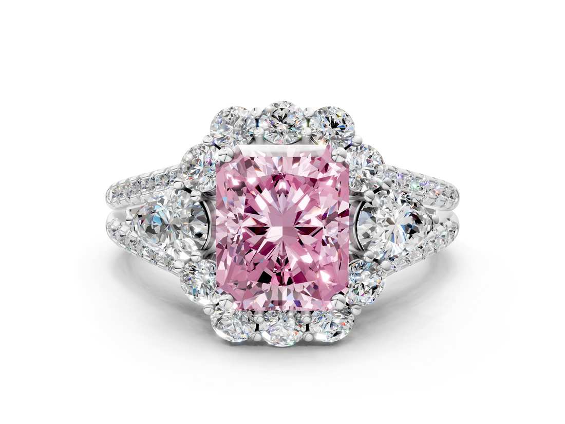 White gold Fancy Pink Radiant  Halo Split Shank Diamond Engagement Ring with Prong Setting_20