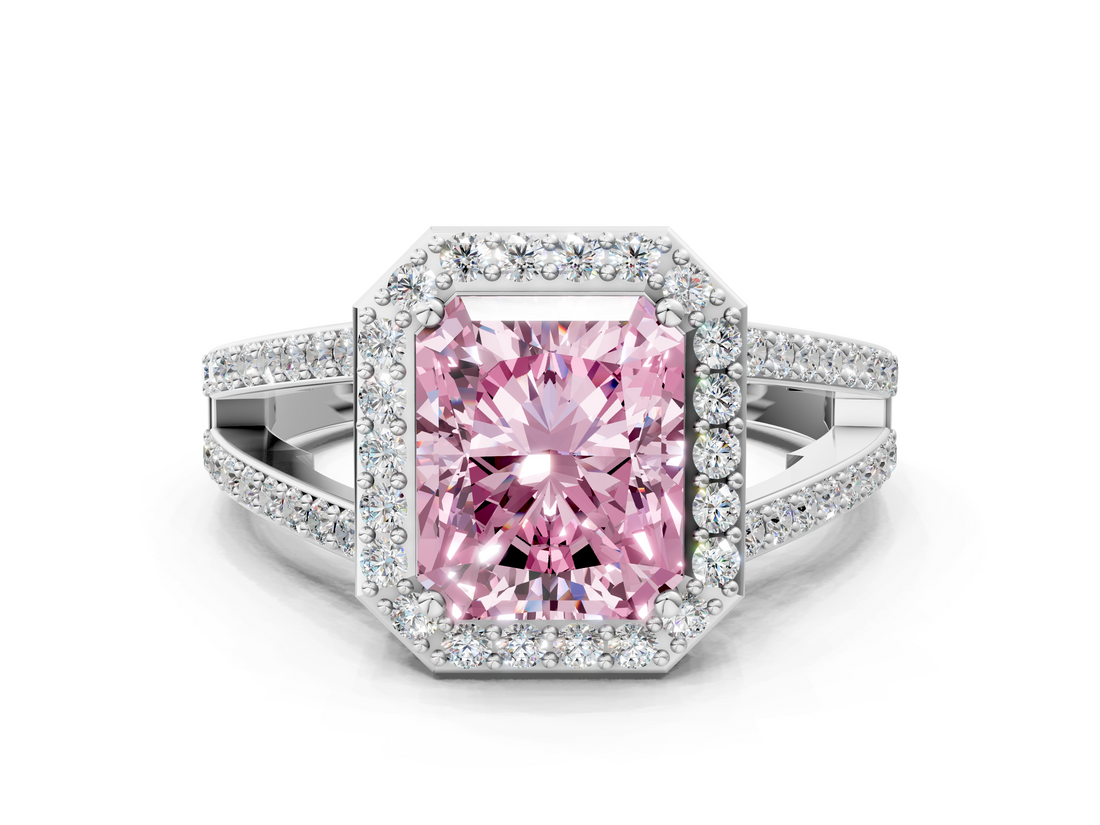 White gold Fancy Pink Radiant  Halo Split Shank Diamond Ring with Four-Prong Setting_32