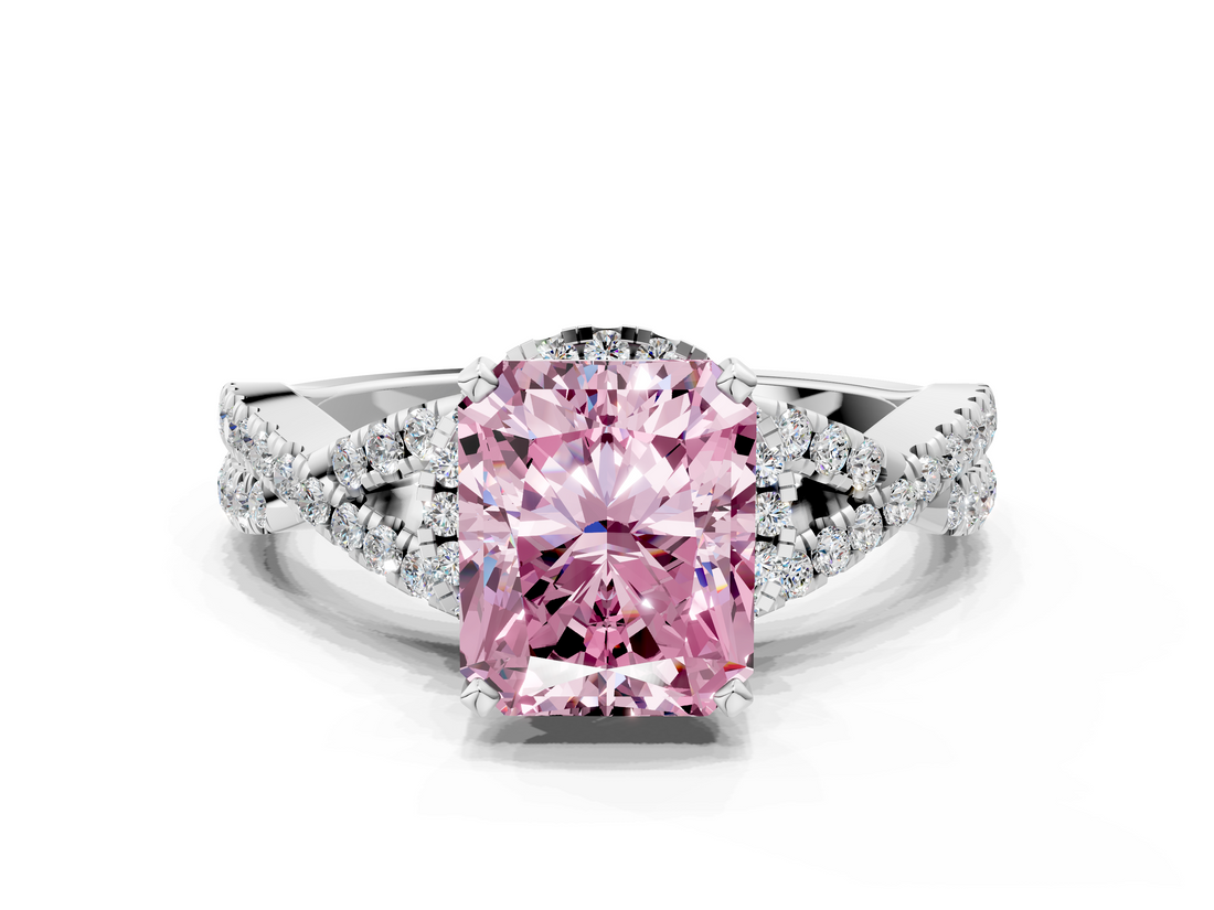 White gold Fancy Pink Radiant  Halo Twist Band Solitaire Prong Setting Ring_59