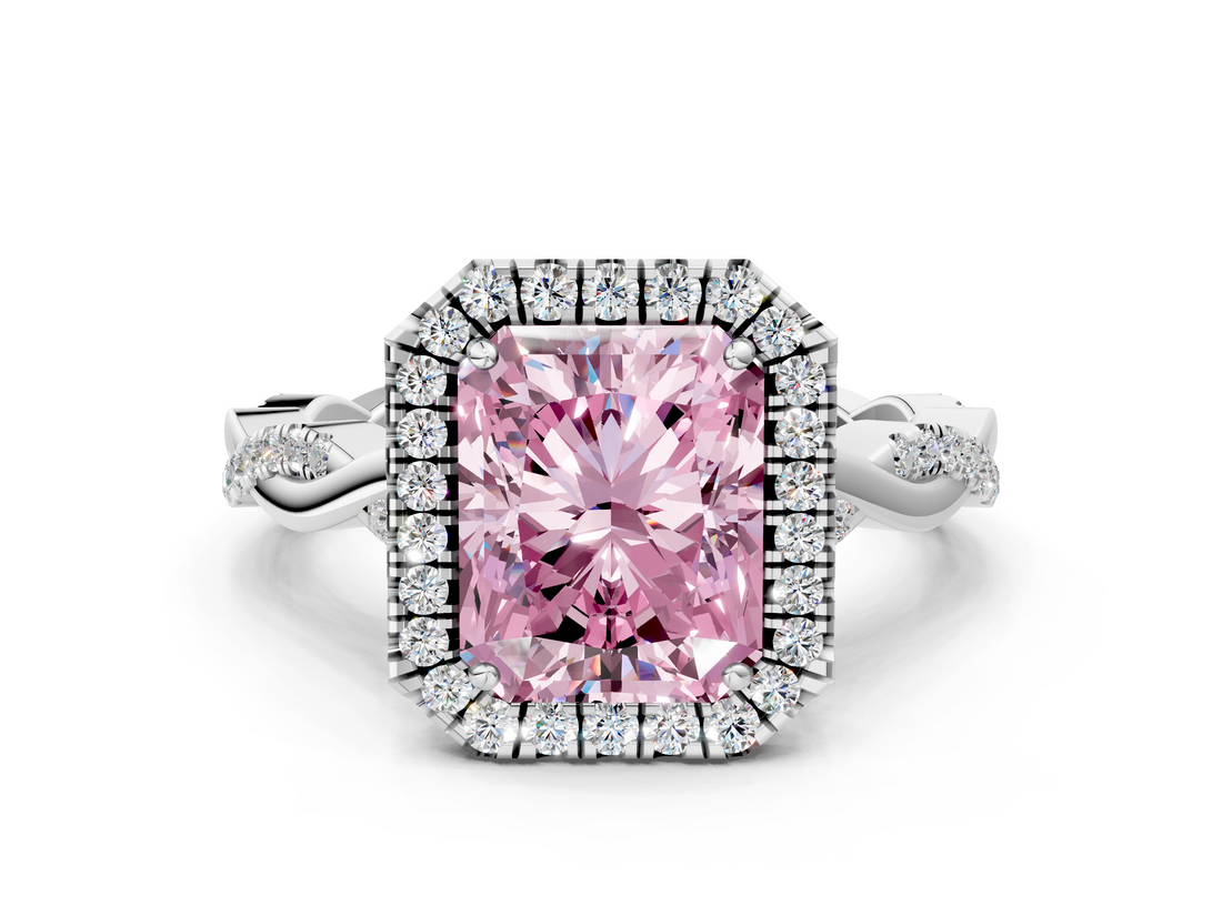 White gold Fancy Pink Radiant  Halo Twist Band Solitaire Ring_20