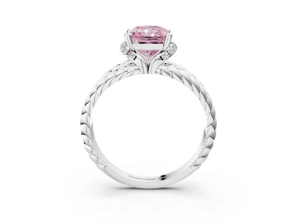 Sterling Silver Radiant Cut Engagement Ring Setting for Fancy Pink Center with Rope Split Shank