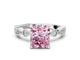 White gold Fancy Pink Radiant  Milgrain Bezel Diamond Engagement Ring with Solitaire Prong Setting_173